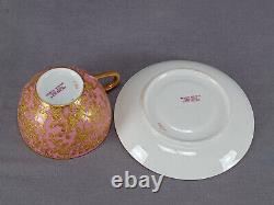 Hammersley Raised Gold Floral Pompadour Pink Tea Cup & Saucer Circa 1887-1912 B