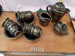 Hand Made Greek Coffee Set 6 Cups & Saucers Coffee Pot Cream Jug & Sugar Bowl