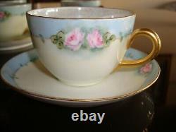 Hand Painted Bohemia Tea Coffee Cups & Saucers Set Of 6, Roses & Gold
