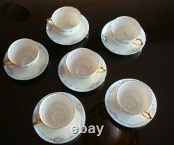 Hand Painted Bohemia Tea Coffee Cups & Saucers Set Of 6, Roses & Gold