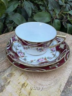 Hand-painted Nippon porcelain teacup and saucer with floral and gold decoration