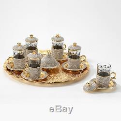 Handmade Copper Coffee Tea Water Zamzam Serving Set Swarovski Coated Gold Color