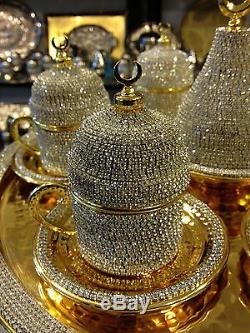 Handmade Copper Turkish Coffee Espresso Serving Set Swarovski Crystal Coated Cup