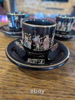 Handmade Greek Demitasse Cups & Saucers Set With 24K Gold Decoration. 5 Pairs