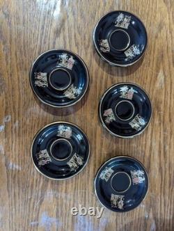 Handmade Greek Demitasse Cups & Saucers Set With 24K Gold Decoration. 5 Pairs