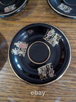 Handmade Greek Demitasse Cups & Saucers Set With 24K Gold Decoration. 5 Pairs
