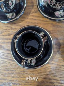Handmade Greek Demitasse Cups & Saucers Set With 24K Gold Decoration. 5 Pairs