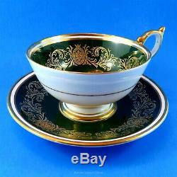 Handpainted Fruit Center with Deep Green & Gold Border Aynsley Tea Cup & Saucer