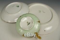 Handpainted Roses Raised Gold 3 Trio Set Tea Cups Saucers Plates Artist Signed