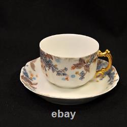 Haviland 2 Cups & Saucers Blue Florals withGold Handle Pompadour 14 Mold 1889-1896