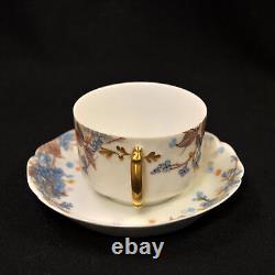 Haviland 2 Cups & Saucers Blue Florals withGold Handle Pompadour 14 Mold 1889-1896