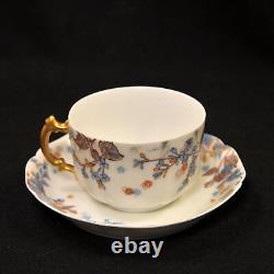 Haviland 2 Cups & Saucers Blue Florals withGold Handle Pompadour 14 Mold 1889-1896