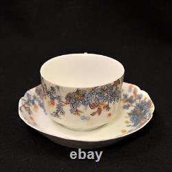 Haviland 2 Cups & Saucers Blue Florals withGold Handle Pompadour 14 Mold 1889-1896