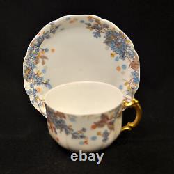 Haviland 2 Cups & Saucers Blue Florals withGold Handle Pompadour 14 Mold 1889-1896