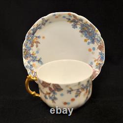 Haviland 2 Cups & Saucers Blue Florals withGold Handle Pompadour 14 Mold 1889-1896