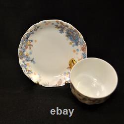 Haviland 2 Cups & Saucers Blue Florals withGold Handle Pompadour 14 Mold 1889-1896