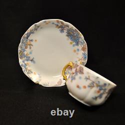 Haviland 2 Cups & Saucers Blue Florals withGold Handle Pompadour 14 Mold 1889-1896