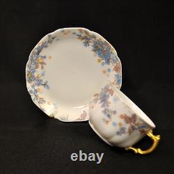 Haviland 2 Cups & Saucers Blue Florals withGold Handle Pompadour 14 Mold 1889-1896