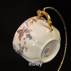 Haviland 2 Cups & Saucers Blue Florals withGold Handle Pompadour 14 Mold 1889-1896