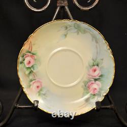 Haviland 3 Cups & 4 Saucers Artist B. Shook Pink Roses withGold Ranson Mold 1910