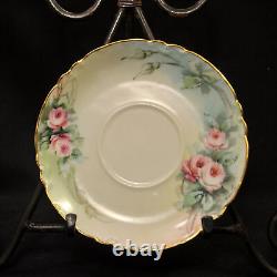 Haviland 3 Cups & 4 Saucers Artist B. Shook Pink Roses withGold Ranson Mold 1910