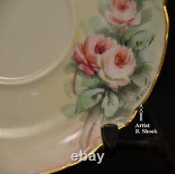 Haviland 3 Cups & 4 Saucers Artist B. Shook Pink Roses withGold Ranson Mold 1910