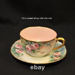 Haviland 3 Cups & 4 Saucers Artist B. Shook Pink Roses withGold Ranson Mold 1910