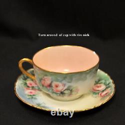 Haviland 3 Cups & 4 Saucers Artist B. Shook Pink Roses withGold Ranson Mold 1910