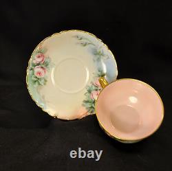 Haviland 3 Cups & 4 Saucers Artist B. Shook Pink Roses withGold Ranson Mold 1910