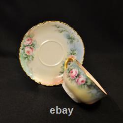 Haviland 3 Cups & 4 Saucers Artist B. Shook Pink Roses withGold Ranson Mold 1910