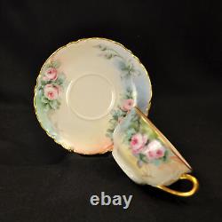 Haviland 3 Cups & 4 Saucers Artist B. Shook Pink Roses withGold Ranson Mold 1910