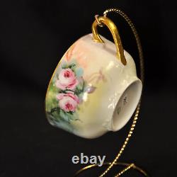 Haviland 3 Cups & 4 Saucers Artist B. Shook Pink Roses withGold Ranson Mold 1910