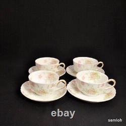 Haviland 4 Cups & Saucers Schleiger 52 Pink Flowers withGold on Handle 1894-1931