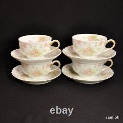 Haviland 4 Cups & Saucers Schleiger 52 Pink Flowers withGold on Handle 1894-1931