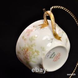 Haviland 4 Cups & Saucers Schleiger 52 Pink Flowers withGold on Handle 1894-1931