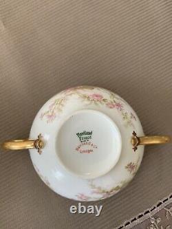 Haviland & Co. Limoges Set Of 5 Gold Eared Pink Roses Bouillon Cups & Saucers