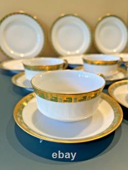 Haviland France 18pc Tea Set Green & Gold Deco Cups Saucers Dessert Plates