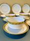 Haviland France 18pc Tea Set Green & Gold Deco Cups Saucers Dessert Plates