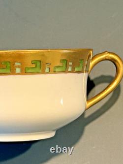 Haviland France 18pc Tea Set Green & Gold Deco Cups Saucers Dessert Plates