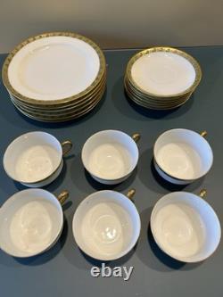 Haviland France 18pc Tea Set Green & Gold Deco Cups Saucers Dessert Plates