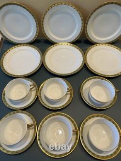 Haviland France 18pc Tea Set Green & Gold Deco Cups Saucers Dessert Plates