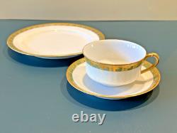 Haviland France 18pc Tea Set Green & Gold Deco Cups Saucers Dessert Plates