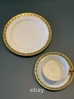 Haviland France 18pc Tea Set Green & Gold Deco Cups Saucers Dessert Plates