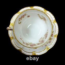 Haviland France Limoges 3 pc Cup Saucer Plate Trio Scalloped Double Gold Roses