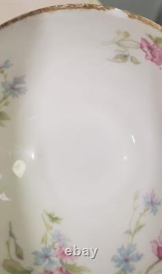 Haviland Limoges 7 Bouillon Cups w Saucers Pink Blue Double Gold Schleiger 224