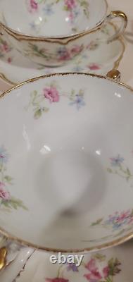 Haviland Limoges 7 Bouillon Cups w Saucers Pink Blue Double Gold Schleiger 224