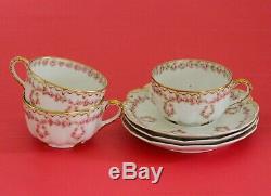 Haviland Limoges Covered Vegetable Cups Saucers Pink Roses Wreaths Double Gold