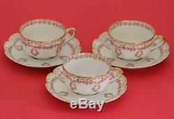 Haviland Limoges Covered Vegetable Cups Saucers Pink Roses Wreaths Double Gold