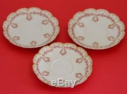 Haviland Limoges Covered Vegetable Cups Saucers Pink Roses Wreaths Double Gold