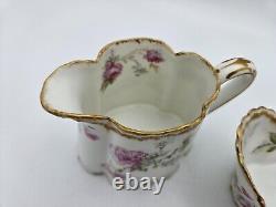 Haviland Limoges Creamer/Sugar Bowl, Gold Pink Roses Demitasse Cups/Saucers